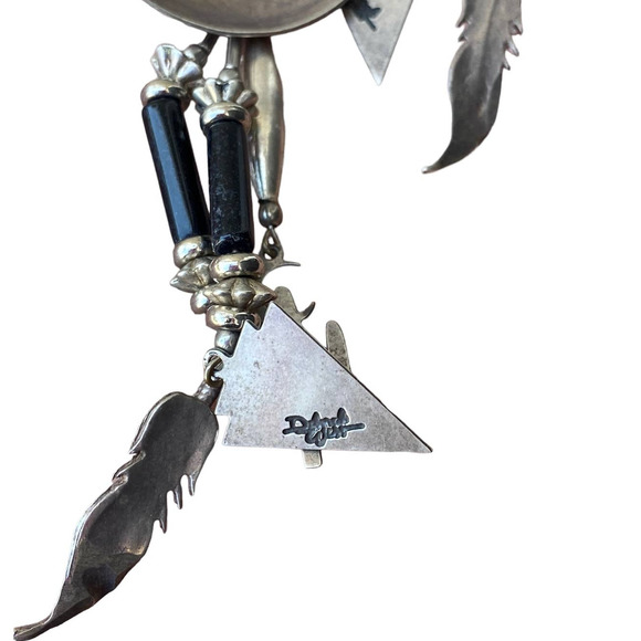 Vintage Deborah West 925 Sterling Silver Southwest Onyx Earrings Stud Dangle - Picture 6 of 6